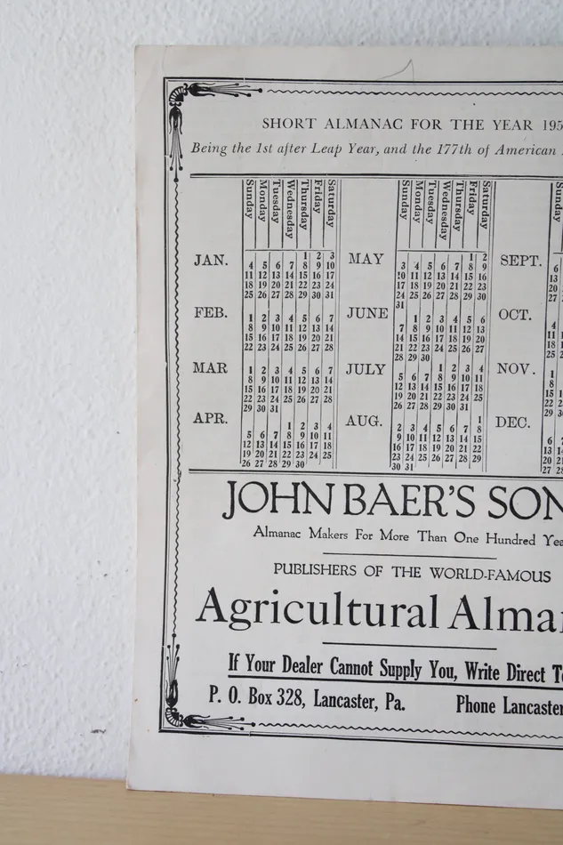 128th Volume Agricultural Almanac For The Year 1953 John Baers Sons Lancaster PA Jubilee Thrift Necklaces