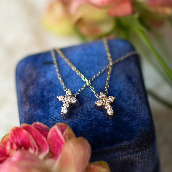 14k White Gold 012 CTW Diamond Cross Necklace Apex Diamonds Necklaces