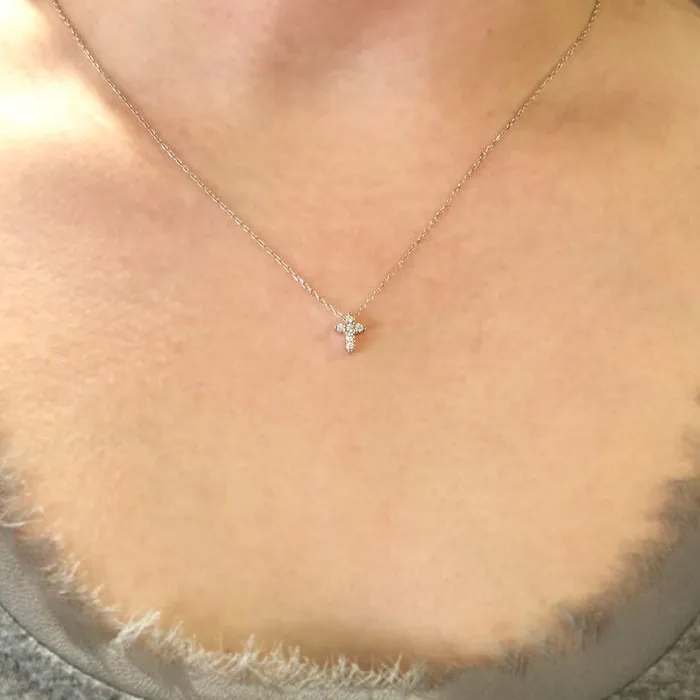 14k White Gold 012 CTW Diamond Cross Necklace Apex Diamonds Necklaces