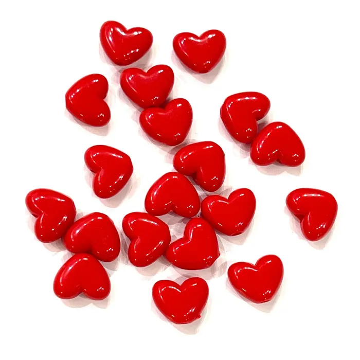14mm Acrylic Red Heart Beads 50 gr Pack Approx 85 Beads Peppy Beads Rings