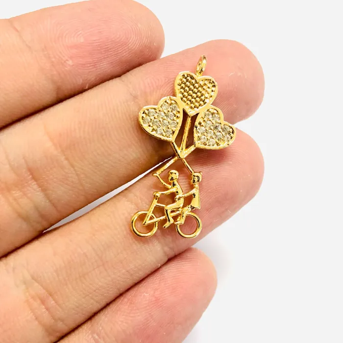 24Kt Gold Plated Bicycle Love Brass Micro Pave Zirconia Pendant Peppy Beads Necklaces 24Kt Gold Plated Bicycle Love Brass Micro Pave Zirconia Pendant Peppy Beads Necklaces