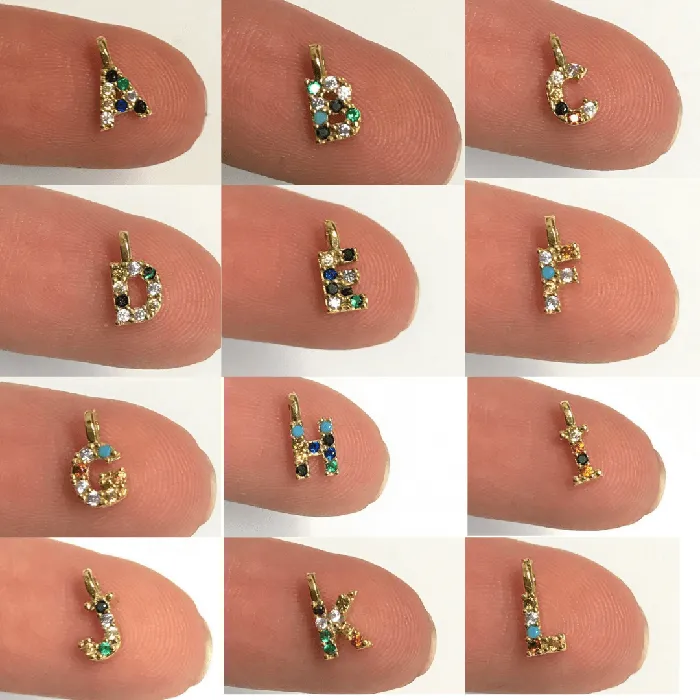 24Kt Gold Plated Brass Multicolor Micro Pave Initial Charms Peppy Beads Necklaces 24Kt Gold Plated Brass Multicolor Micro Pave Initial Charms Peppy Beads Necklaces