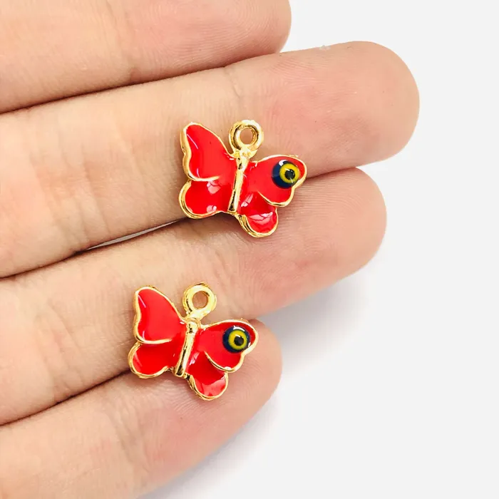 24Kt Gold Plated Enamelled Butterfly Charms With Evil Eye 2 Pcs in a pack Peppy Beads Necklaces 24Kt Gold Plated Enamelled Butterfly Charms With Evil Eye 2 Pcs in a pack Peppy Beads Necklaces