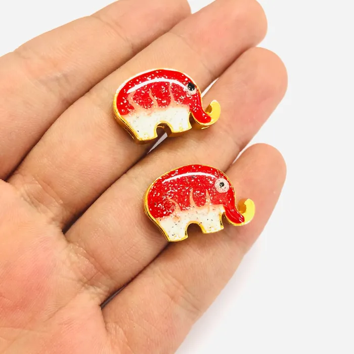 24Kt Gold Plated Enamelled Elephant Charm Peppy Beads Earrings