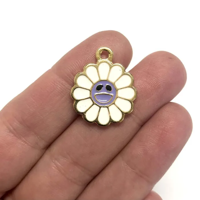 24Kt Gold Plated Enamelled Flower Charm Gold Daisy Charm Peppy Beads Charm Necklaces 24Kt Gold Plated Enamelled Flower Charm Gold Daisy Charm Peppy Beads Charm Necklaces