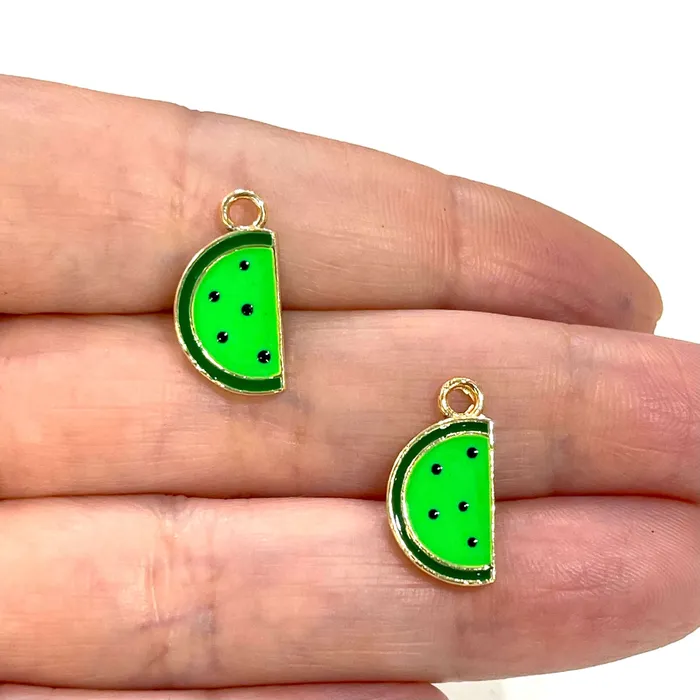 24Kt Gold Plated Enamelled Watermelon Charms 2 pcs in a pack Peppy Beads Earrings 24Kt Gold Plated Enamelled Watermelon Charms 2 pcs in a pack Peppy Beads Earrings