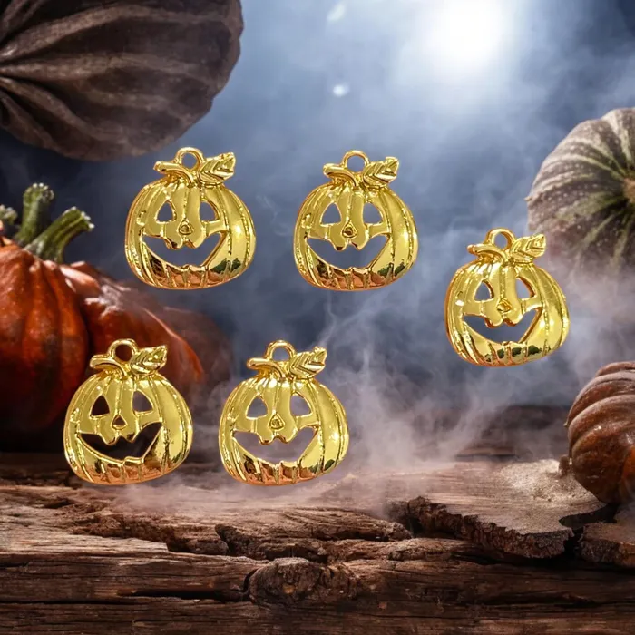24Kt Gold Plated Halloween Pumpkin Charms Halloween Collection 5 pcs in a pack Peppy Beads Earrings