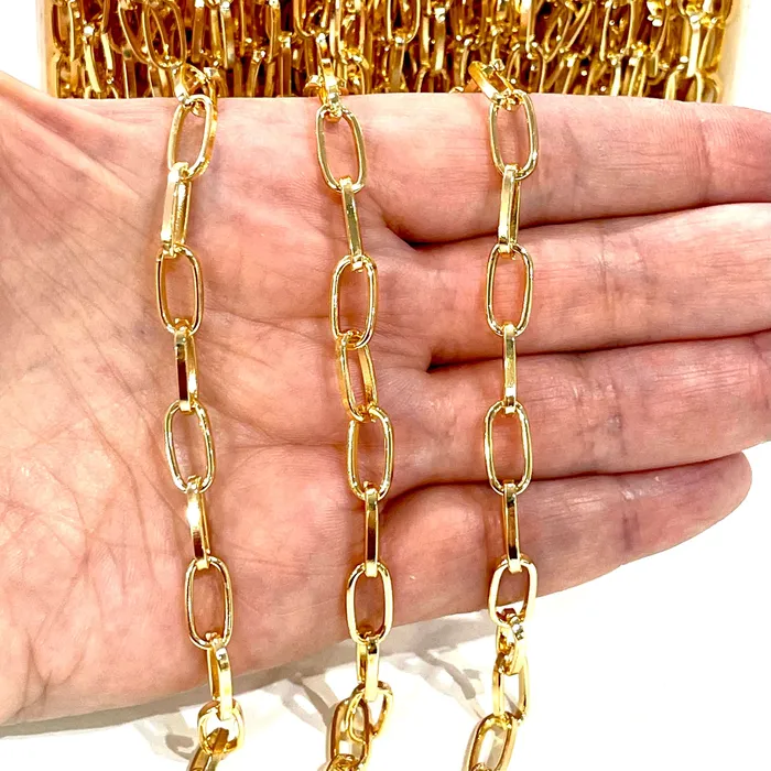 24Kt Gold Plated Link Chain 12x6mm Open Link Gold Chain Peppy Beads Rings