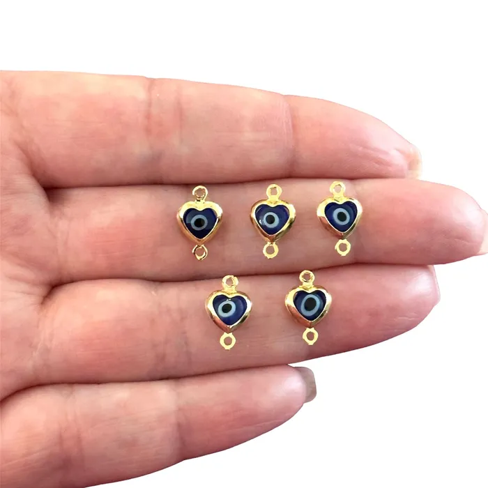 24Kt Gold Plated Navy Glass Evil Eye Heart Vertical Connector Charms 5 pcs in a pack Peppy Beads Necklaces 24Kt Gold Plated Navy Glass Evil Eye Heart Vertical Connector Charms 5 pcs in a pack Peppy Beads Necklaces