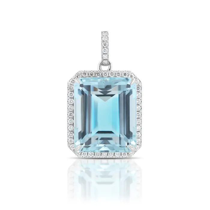 3024 Carat Aquamarine and Diamond Halo Pendant Stephen Silver Fine Jewelry Necklaces 3024 Carat Aquamarine and Diamond Halo Pendant Stephen Silver Fine Jewelry Necklaces