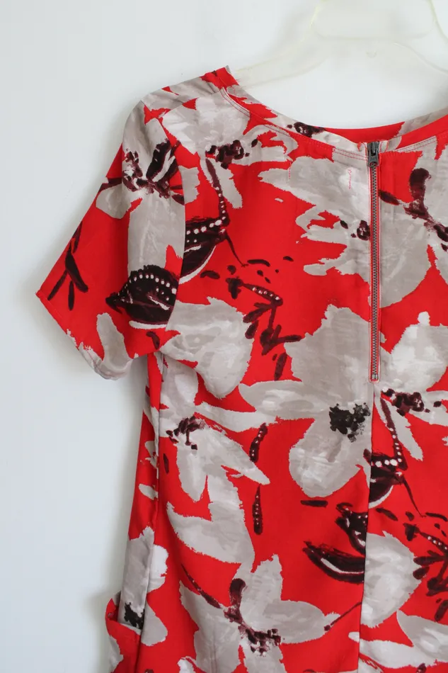 Abercrombie Fitch Rings Abercrombie Fitch Red Tan Floral Mini Pocket Dress S