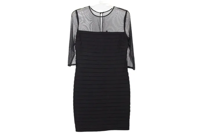 Adrianna Papell Black Mesh Sleeve Dress 12 Petite Adrianna Papell Rings
