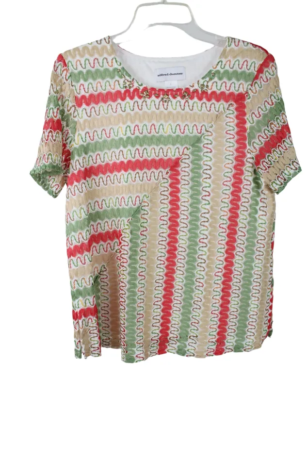 Alfred Dunner Alfred Dunner Green Pink Knit Top L Earrings