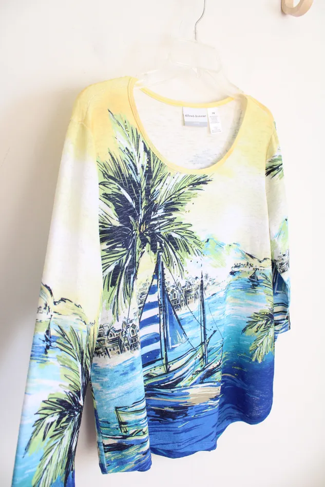 Alfred Dunner Blue Yellow Sailboat Island Scene Top M Petite Alfred Dunner Rings