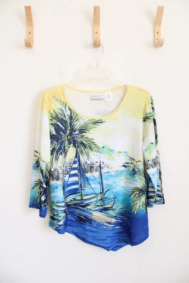 Alfred Dunner Blue Yellow Sailboat Island Scene Top M Petite Alfred Dunner Rings