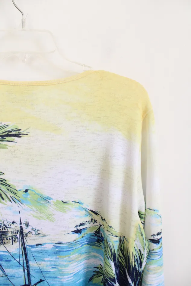 Alfred Dunner Blue Yellow Sailboat Island Scene Top M Petite Alfred Dunner Rings