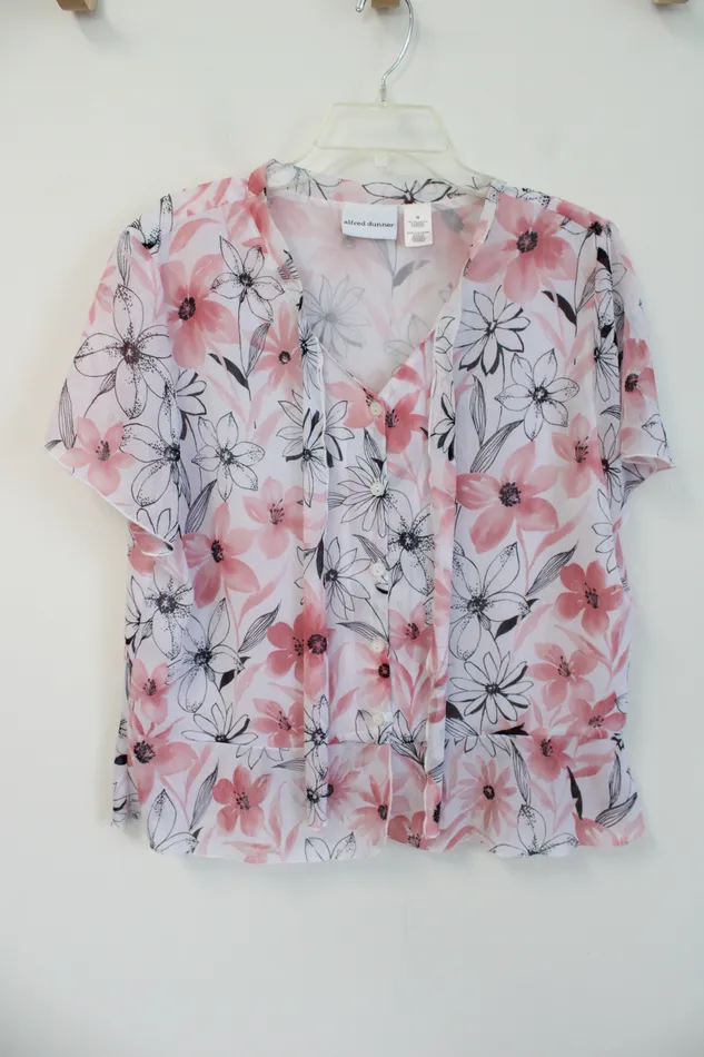Alfred Dunner Rings Alfred Dunner Pink Black Floral Button Down Top 16