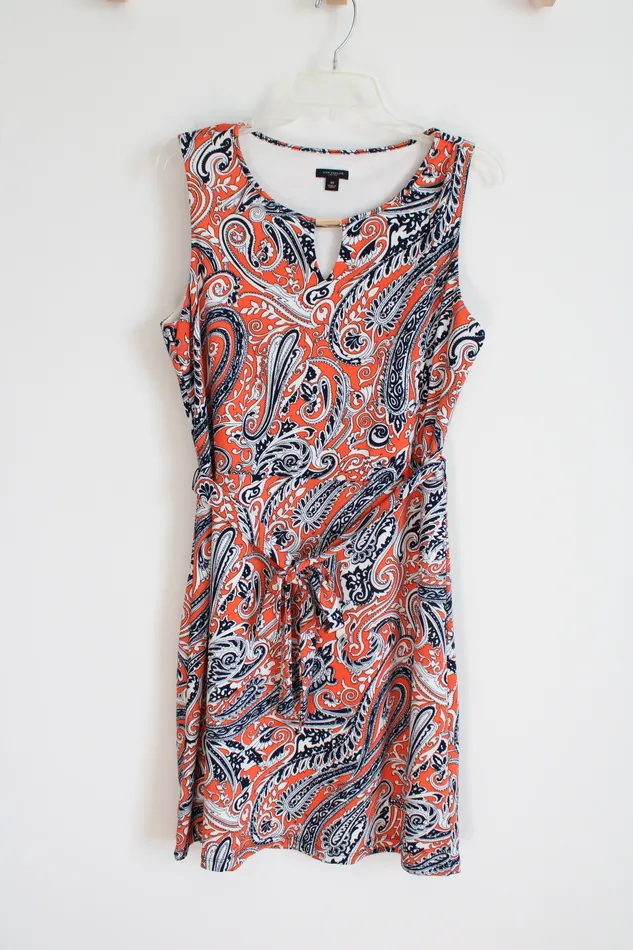 Ann Taylor LOFT Ann Taylor Orange Navy Paisley Dress 10 Earrings