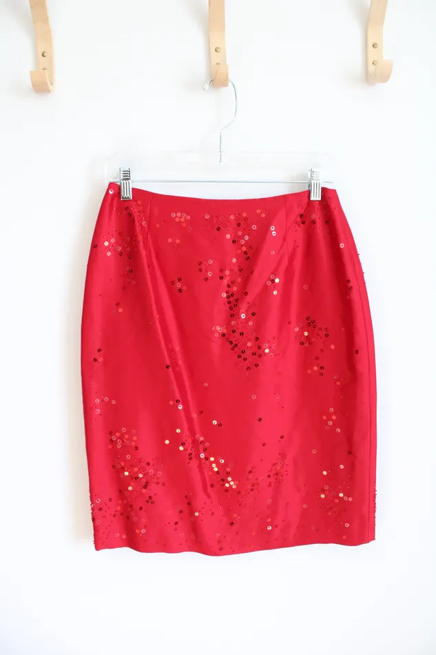Ann Taylor LOFT Earrings Ann Taylor Red Sequined Silk Skirt 6
