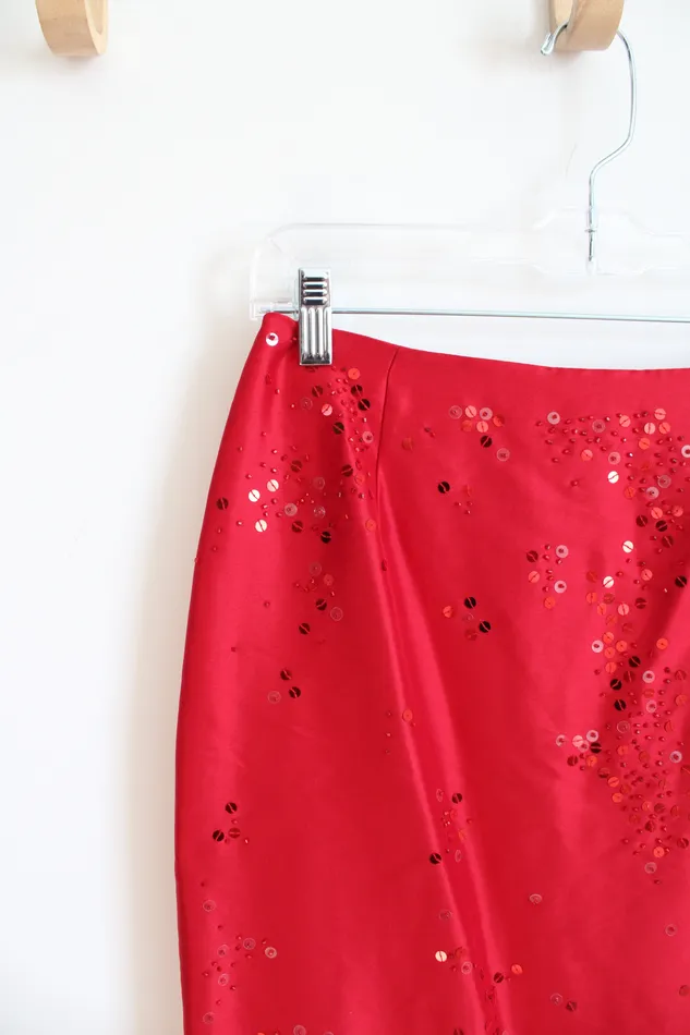 Ann Taylor LOFT Earrings Ann Taylor Red Sequined Silk Skirt 6