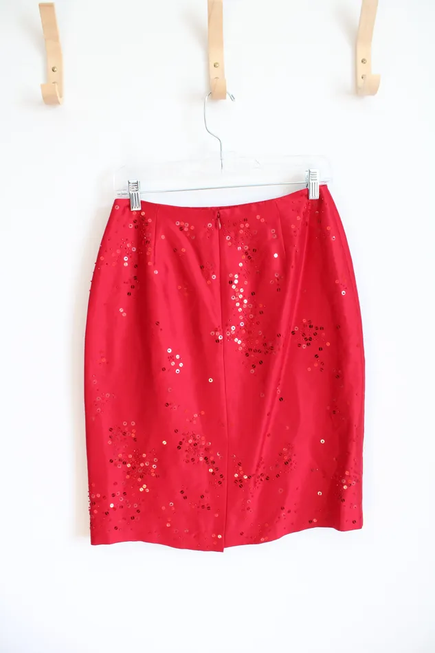 Ann Taylor LOFT Earrings Ann Taylor Red Sequined Silk Skirt 6