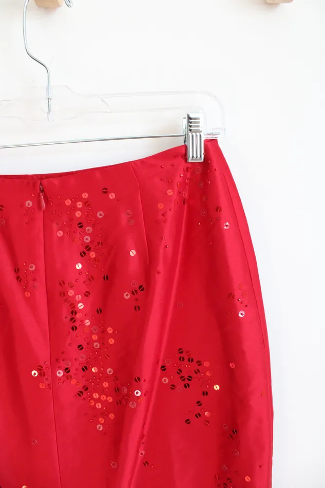 Ann Taylor LOFT Earrings Ann Taylor Red Sequined Silk Skirt 6