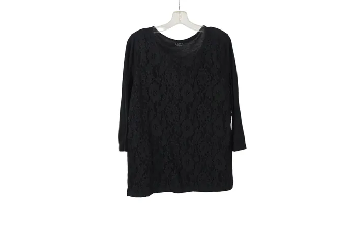 Ann Taylor LOFT Rings LOFT Black Lace Front Top L