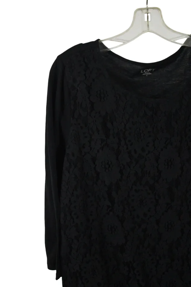 Ann Taylor LOFT Rings LOFT Black Lace Front Top L