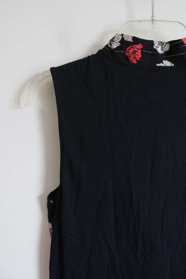 Ann Taylor Pink White Floral Navy Tied Neck Sleeveless Top S Ann Taylor LOFT Rings