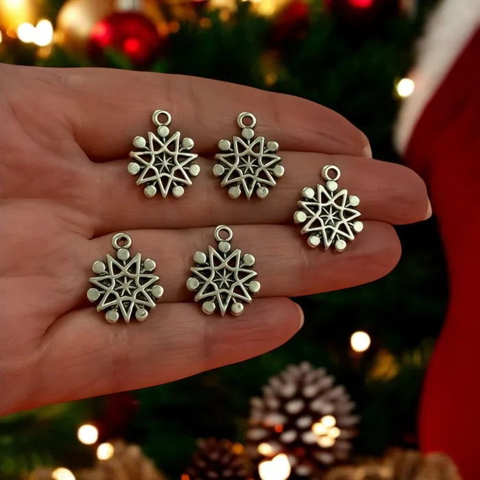 Antique Silver Plated Christmas Snowflake Charms 5 pcs in a pack Christmas Collection Charms Peppy Beads Earrings Antique Silver Plated Christmas Snowflake Charms 5 pcs in a pack Christmas Collection Charms Peppy Beads Earrings