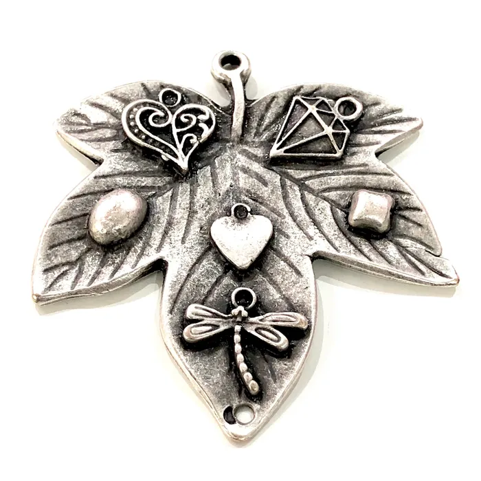 Antique Silver Plated Leaf Pendant Large Silver Leaf Pendantt Peppy Beads Necklaces Antique Silver Plated Leaf Pendant Large Silver Leaf Pendantt Peppy Beads Necklaces