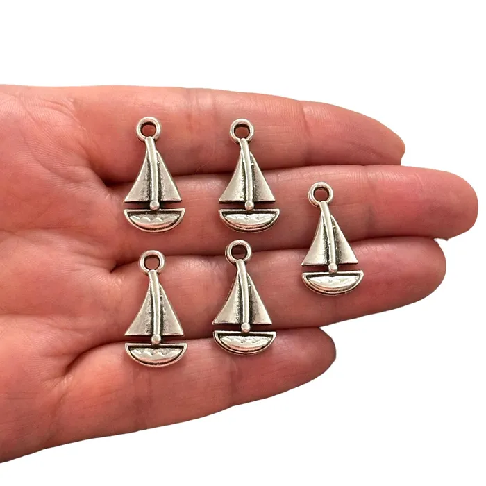 Antique Silver Plated Sailing Boat Charms Silver Travel Charms 5 pcs in a pack Peppy Beads Earrings Antique Silver Plated Sailing Boat Charms Silver Travel Charms 5 pcs in a pack Peppy Beads Earrings