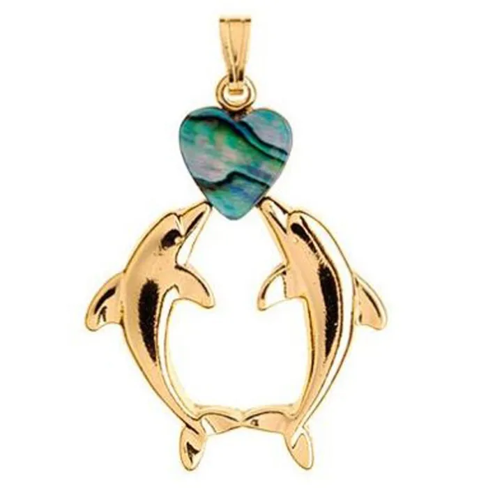 Ariki Paua 22K Gold Dolphins Heart Pendant ARIKINEWZEALAND Necklaces