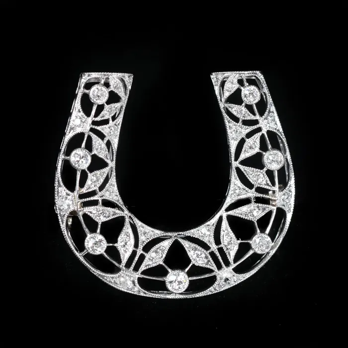 Art Deco Diamond Filigree Horseshoe Brooch Jack Pritchard Earrings