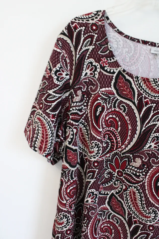 Avenue Black Tan Maroon Patterned Textured Dress 2628 Avenue Rings