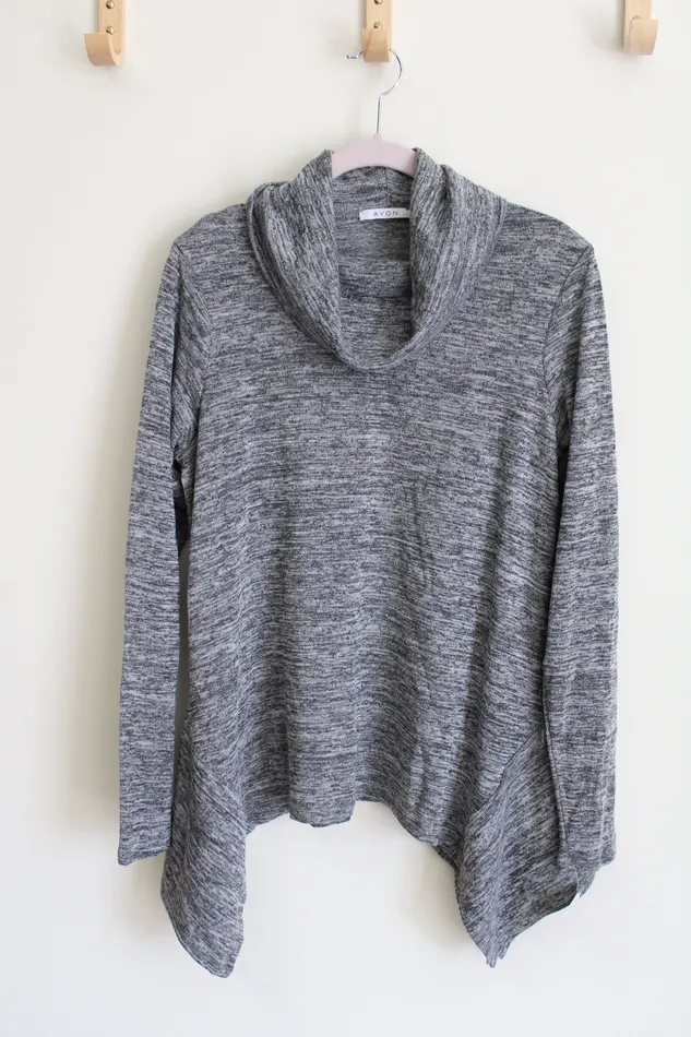 Avon Gray Heathered Knit Cowl Neck Sweater S 46 Avon Earrings