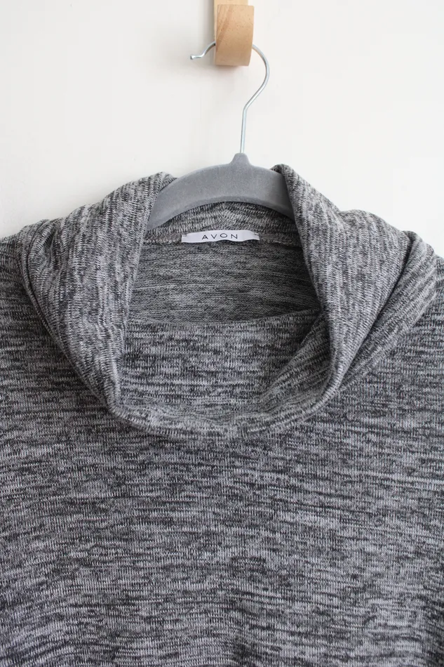 Avon Gray Heathered Knit Cowl Neck Sweater S 46 Avon Earrings