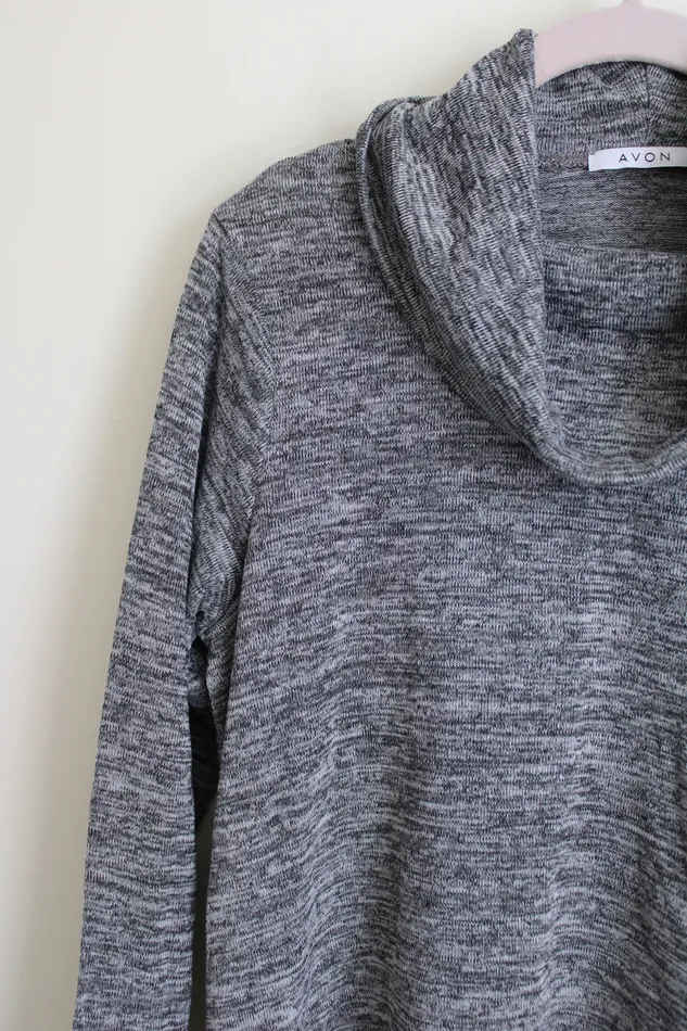 Avon Gray Heathered Knit Cowl Neck Sweater S 46 Avon Earrings