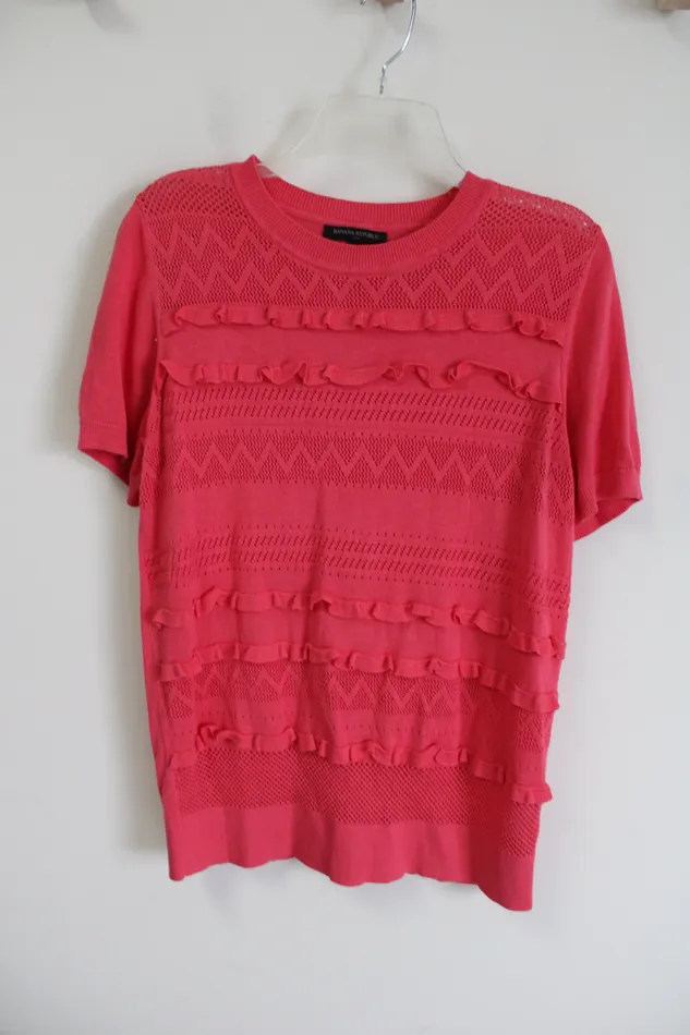 Banana Republuc Bubblegum Pink Knit Short Sleeved Sweater L Banana Republic Earrings