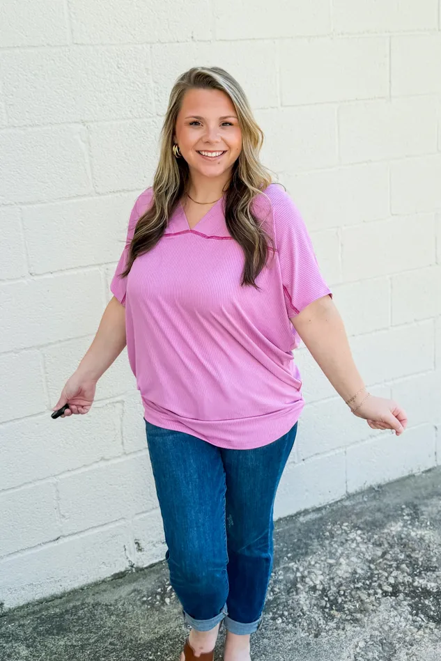 BE Stage Charm Necklaces This And That Ribbed Dolman Top Charm Pink