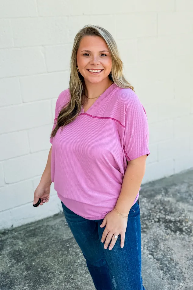 BE Stage Charm Necklaces This And That Ribbed Dolman Top Charm Pink
