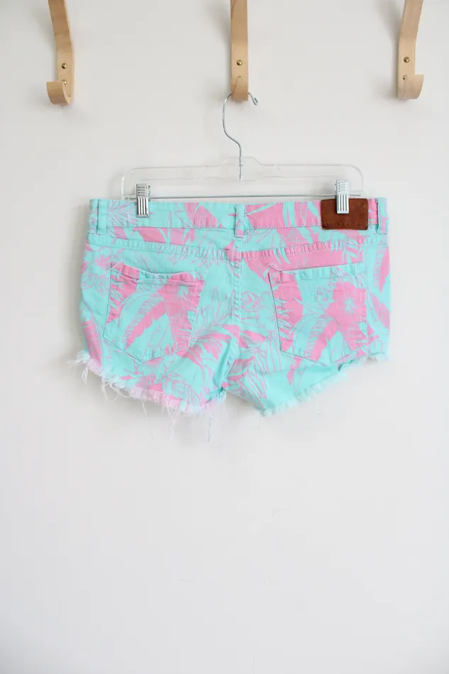 Billabong Billabong Blue Pink Tropical Print Denim Shorts 31 Rings