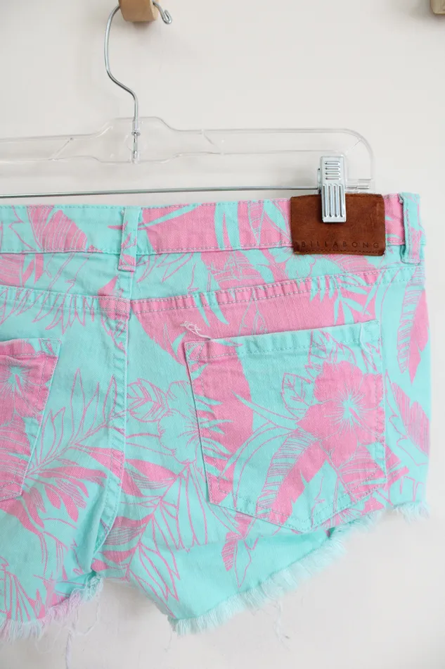 Billabong Billabong Blue Pink Tropical Print Denim Shorts 31 Rings