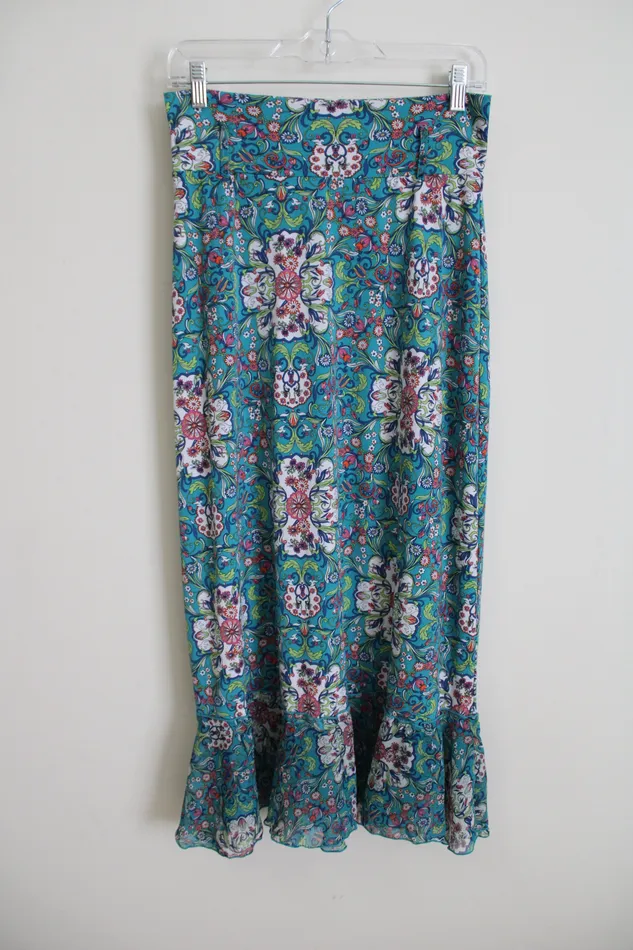Bisou Bisou Bisou Bisou Blue Floral Ruffle Bottom Skirt S Petite Rings