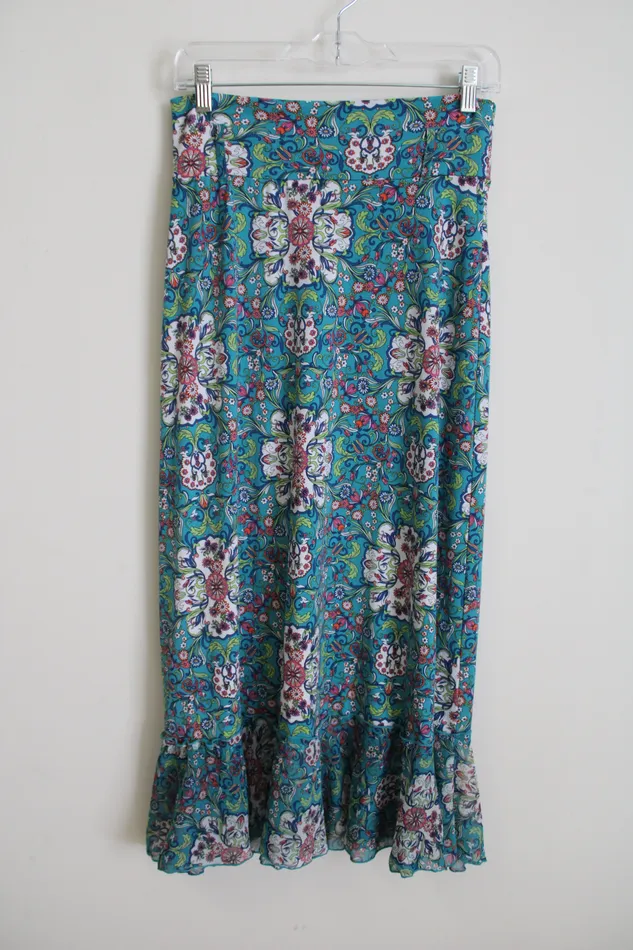 Bisou Bisou Bisou Bisou Blue Floral Ruffle Bottom Skirt S Petite Rings