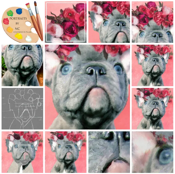 Blue English Bulldog Puppy Pet Portrait Portraits by NC Rings