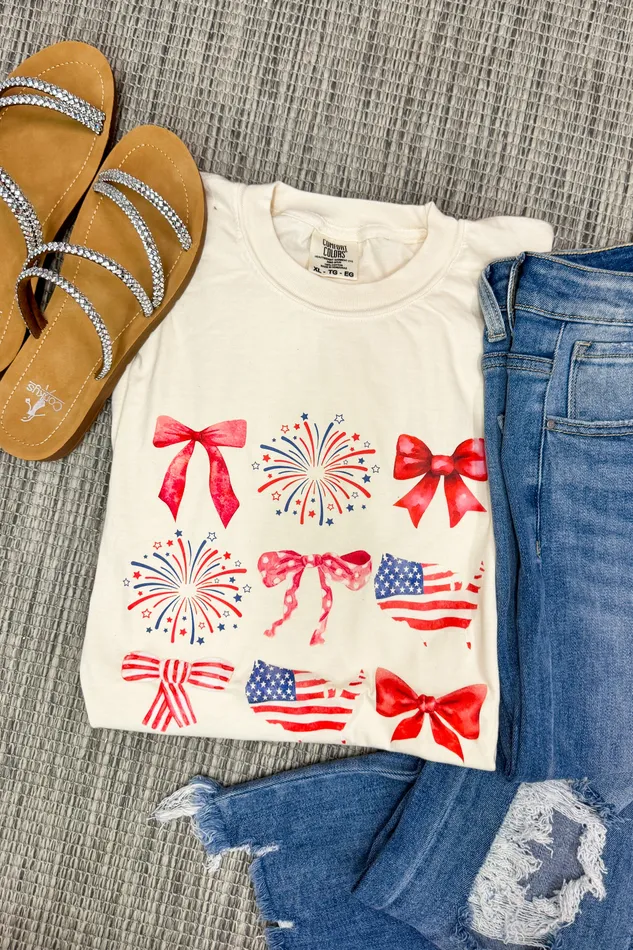 Bow Fireworks USA Pattern Graphic Tee Ivory JL Franklins Rings