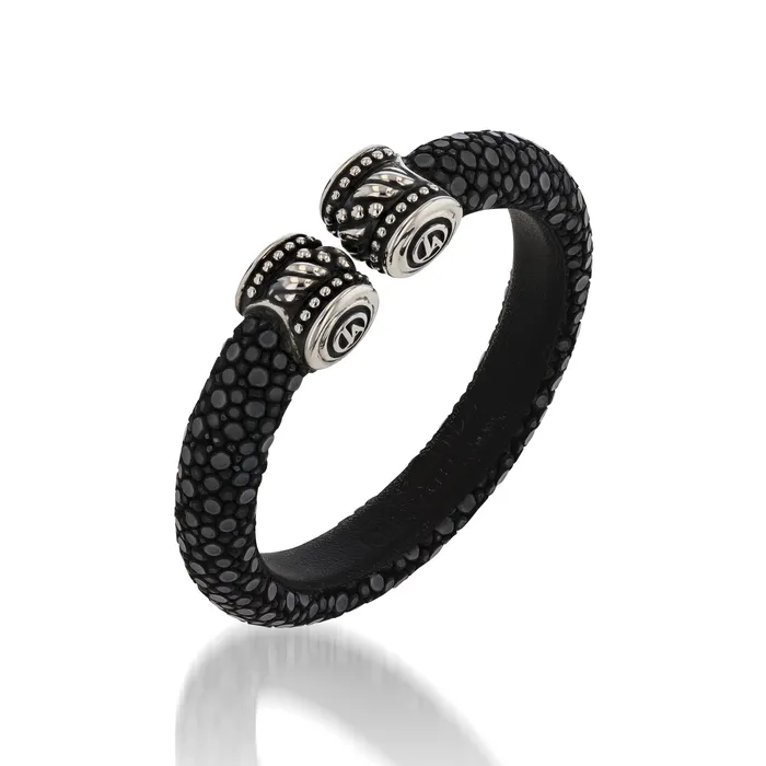 Bracelets John Atencio Apollo Black Shagreen Cuff Bracelet
