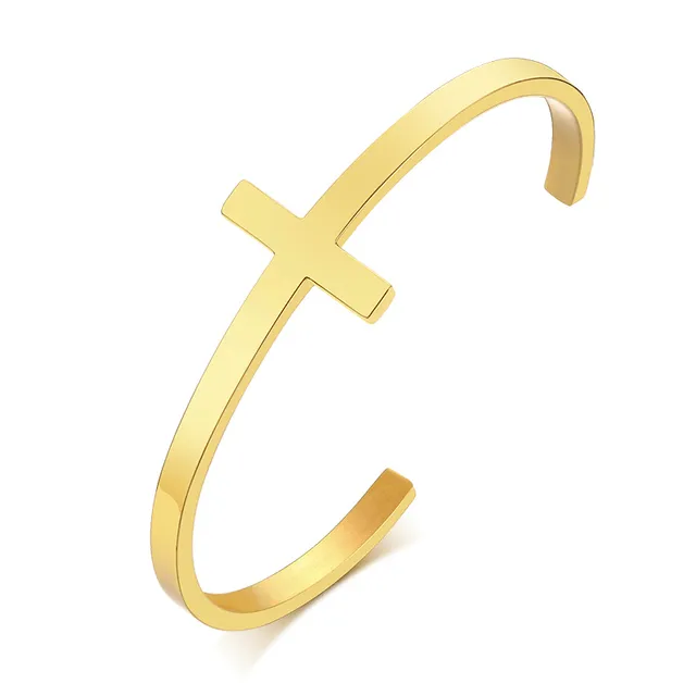 Bracelets Lords Guidance Mens Minimalist Stainless Steel Cuff Bracelet with Cross