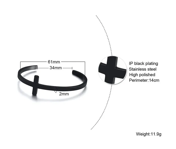 Bracelets Lords Guidance Mens Minimalist Stainless Steel Cuff Bracelet with Cross